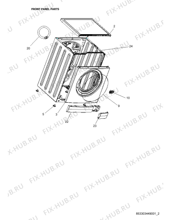 Схема №3 AWG 3102C с изображением Бак (полубак) для стиральной машины Whirlpool 482000009845