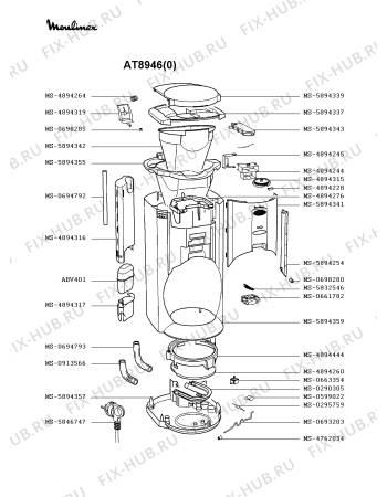 Взрыв-схема кофеварки (кофемашины) Moulinex AT8946(0) - Схема узла OP001676.4P2