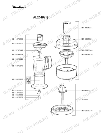 Взрыв-схема кухонного комбайна Moulinex AL204K(1) - Схема узла Q0000176.5Q2