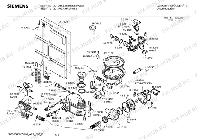 Взрыв-схема посудомоечной машины Siemens SE54A591 - Схема узла 04