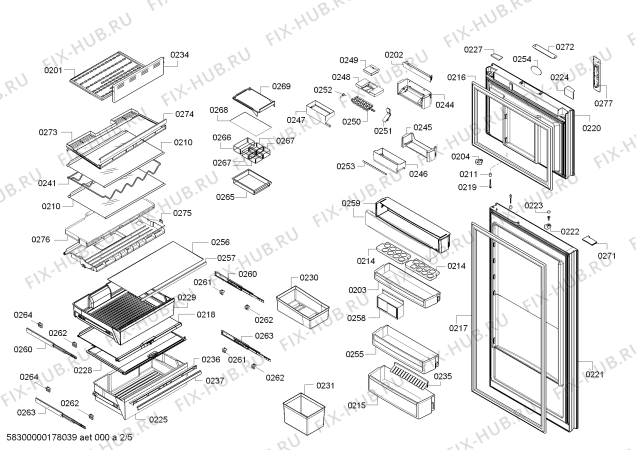 Схема №2 KDN56SQ40N с изображением Дверь для холодильной камеры Bosch 00713386