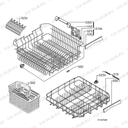 Взрыв-схема посудомоечной машины Aeg Electrolux F45001 - Схема узла Basket 160