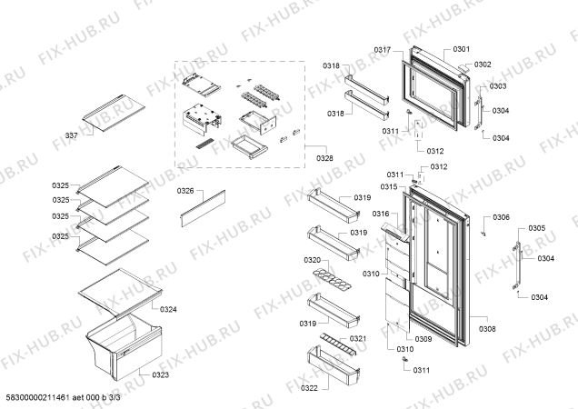 Схема №1 KDN30VV30I, Bosch с изображением Дверь морозильной камеры для холодильника Bosch 00778245