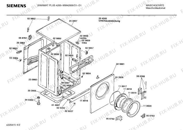 Взрыв-схема стиральной машины Siemens WM42000 SIWAMAT PLUS 4200 - Схема узла 02
