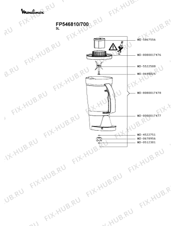 Взрыв-схема кухонного комбайна Moulinex FP546810/700 - Схема узла 6P005541.0P3