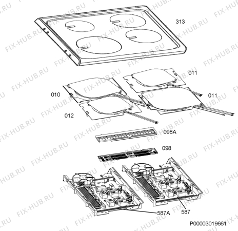 Взрыв-схема плиты (духовки) Electrolux EKD607702W - Схема узла Hob