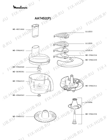 Взрыв-схема кухонного комбайна Moulinex AAT4S2(P) - Схема узла 8P000476.0P3