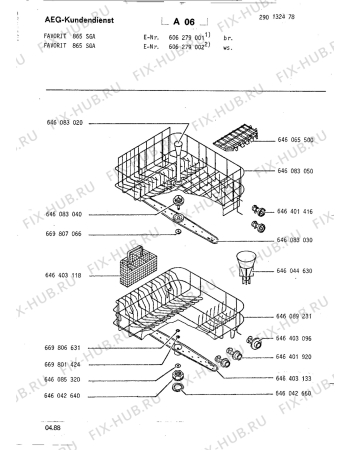 Взрыв-схема посудомоечной машины Aeg FAV865 SGA - Схема узла Baskets, tubes 061