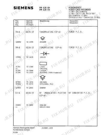Схема №10 FM620K4 с изображением Инструкция по эксплуатации для видеоаппаратуры Siemens 00530559
