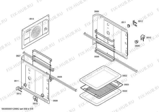 Взрыв-схема плиты (духовки) Bosch HBN42S521E Horno bosch ind.mltf_basc.blanc.reloj et - Схема узла 05
