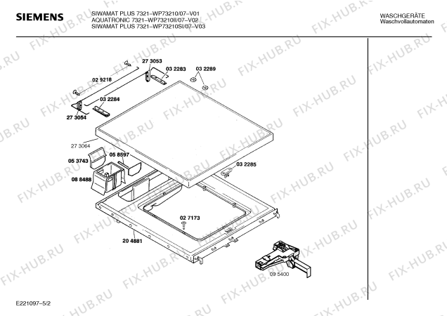 Схема №2 WP73210, SIWAMAT PLUS 7321 с изображением Вкладыш в панель для стиралки Siemens 00278332