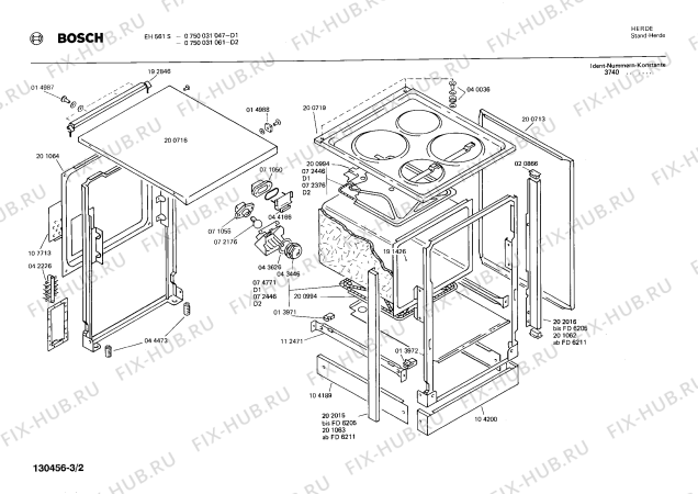 Взрыв-схема плиты (духовки) Bosch 0750031047 EH561S - Схема узла 02