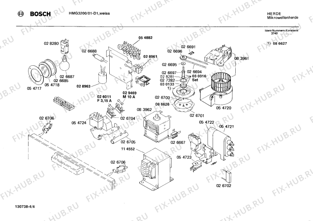 Взрыв-схема микроволновой печи Bosch HMG3200 - Схема узла 04
