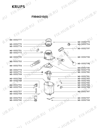 Взрыв-схема кофеварки (кофемашины) Krups F9944310(0) - Схема узла KP001874.0P2