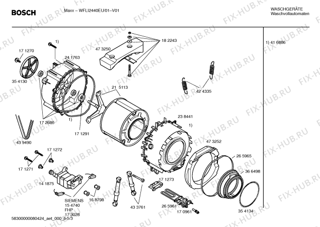 Схема №1 WFLI2440EU Maxx с изображением Инструкция по установке и эксплуатации для стиральной машины Bosch 00591227