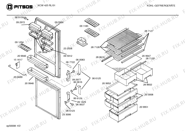Взрыв-схема холодильника Pitsos KCW425RL - Схема узла 02