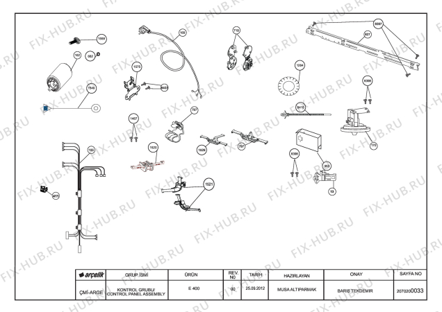 Взрыв-схема стиральной машины Beko WMB 50821 UY (7127241200) - CONTROL PANEL ASSEMBLY E400_REV00