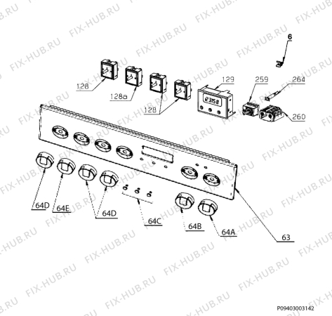 Взрыв-схема плиты (духовки) Electrolux EKC513518W - Схема узла Command panel 037