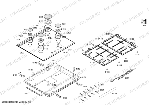 Схема №1 PRS926F90E ENC.PRS926F90E 4G+1W FT C90F IH5 BOSCH с изображением Решетка для плиты (духовки) Bosch 00681296