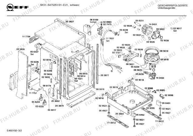 Взрыв-схема посудомоечной машины Neff S4752S1 sk51 - Схема узла 02