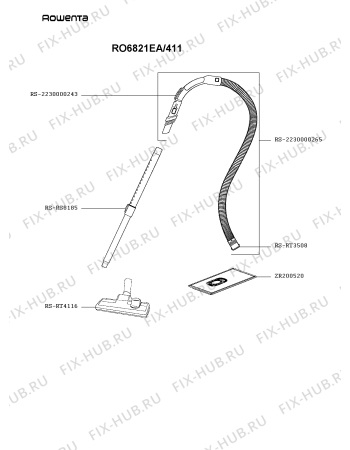 Взрыв-схема пылесоса Rowenta RO6821EA/411 - Схема узла 2P006001.4P3