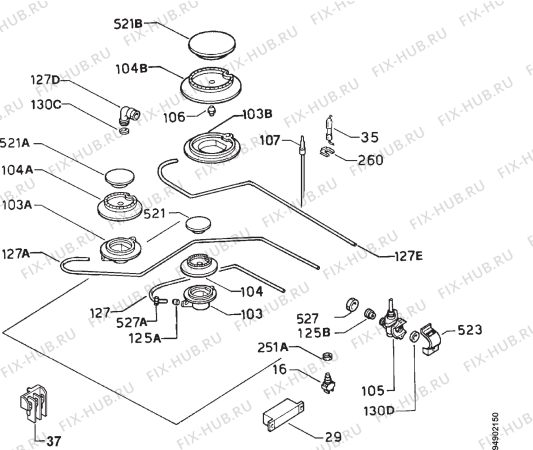 Взрыв-схема плиты (духовки) Zoppas PXF3NV - Схема узла Functional parts 267