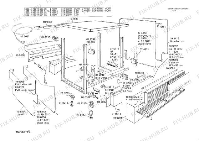 Взрыв-схема посудомоечной машины Bosch 0730100593 E700 - Схема узла 03