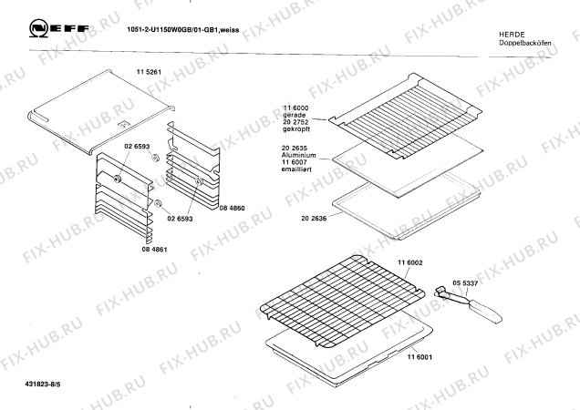Схема №5 U1150W1GB 1051-2 с изображением Решетка для плиты (духовки) Bosch 00084860