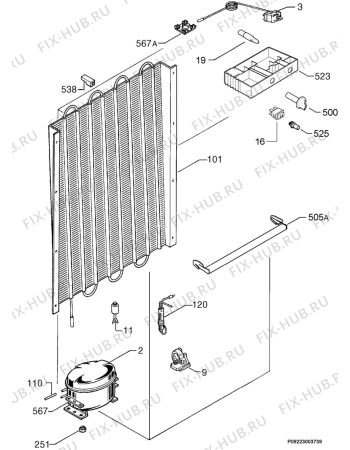 Взрыв-схема холодильника Zoppas PV16M - Схема узла Cooling system 017