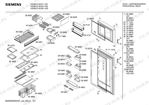 Схема №2 KS36U21IE с изображением Панель для холодильной камеры Siemens 00360834