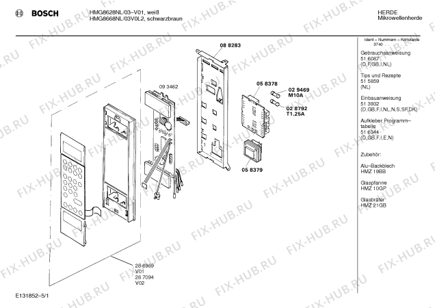 Схема №4 HMG8628NL с изображением Панель для микроволновки Bosch 00286989