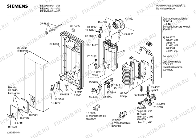 Схема №1 DE18100 с изображением Крепежный набор для водонагревателя Siemens 00154225