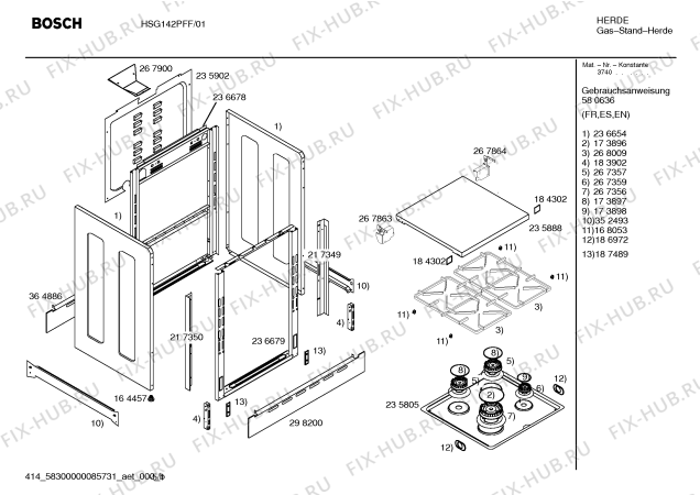Схема №2 HSG142PFF Bosch с изображением Инструкция по эксплуатации для плиты (духовки) Bosch 00580636