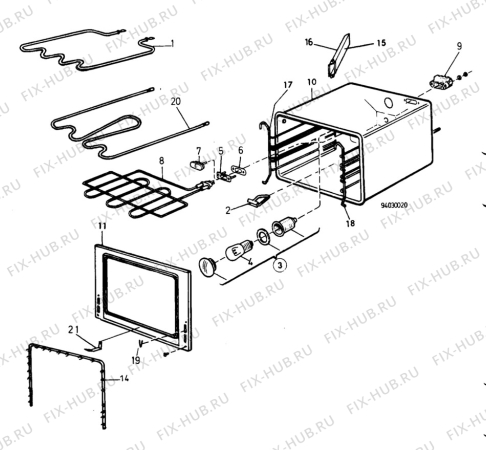 Взрыв-схема комплектующей Zanussi ZS55 - Схема узла H10 Main Oven Cavity (large)