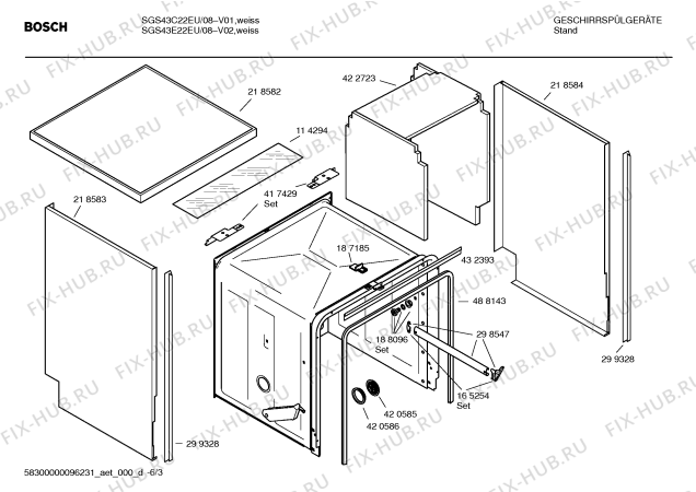 Взрыв-схема посудомоечной машины Bosch SGS43E22EU Balance - Схема узла 03