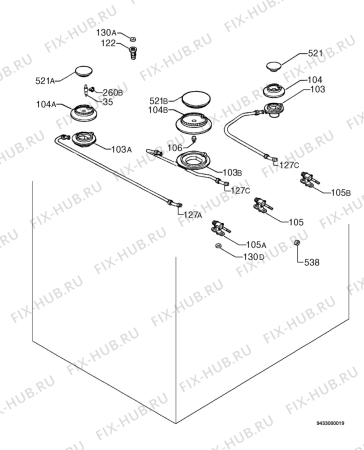 Взрыв-схема плиты (духовки) Faure CMP6083W - Схема узла Functional parts 267