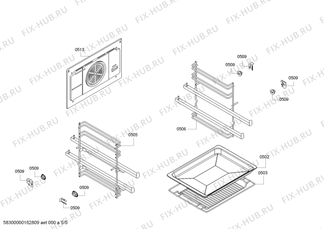 Взрыв-схема плиты (духовки) Bosch HBG56S551E H.BO.NP.L3D.IN.GLASS.B5/.X.E3_MCT/ - Схема узла 05