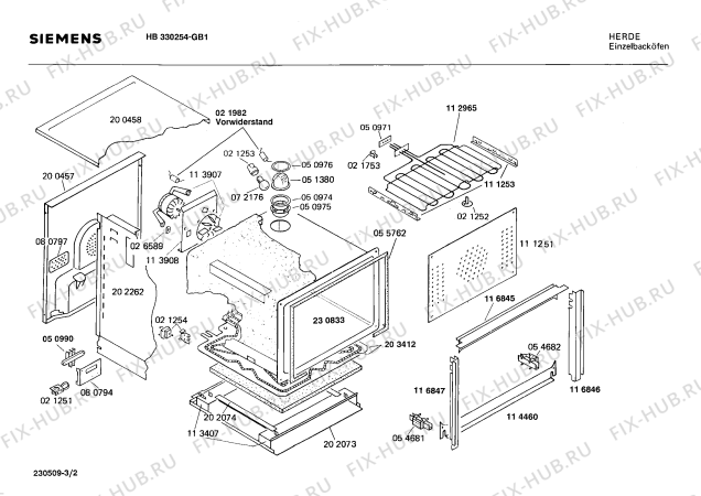 Взрыв-схема плиты (духовки) Siemens HB330254 - Схема узла 02