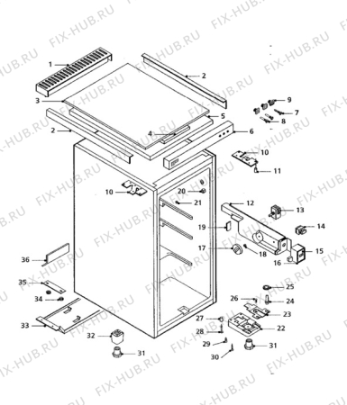 Взрыв-схема холодильника Zanussi ZV90T - Схема узла Cabinet + armatures