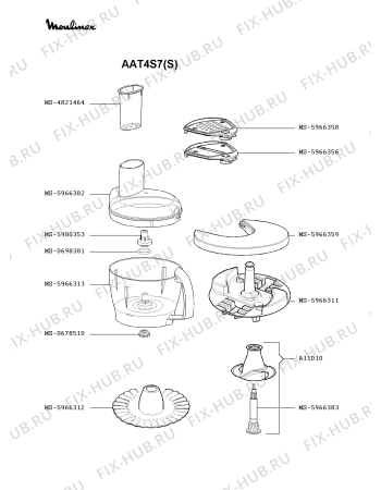 Взрыв-схема кухонного комбайна Moulinex AAT4S7(S) - Схема узла 3P002394.3P2