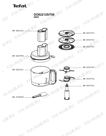 Взрыв-схема кухонного комбайна Tefal DO622125/700 - Схема узла 2P004237.4P2