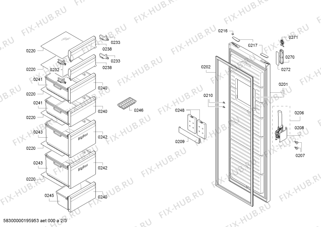 Схема №2 3GF8603B с изображением Дверь морозильной камеры для холодильника Bosch 00713491