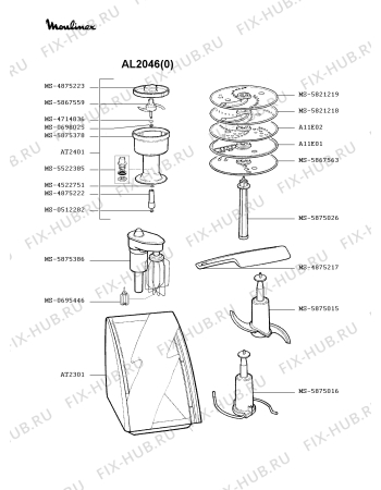 Взрыв-схема кухонного комбайна Moulinex AL2046(0) - Схема узла QP000542.6P2