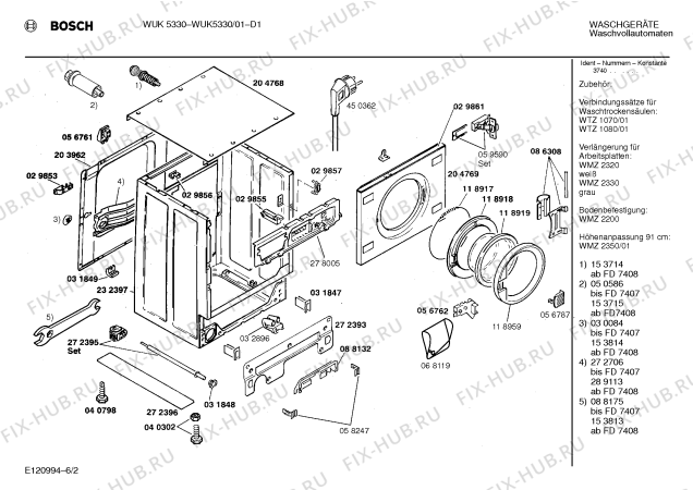 Взрыв-схема стиральной машины Bosch WUK5330 WUK5530 - Схема узла 02
