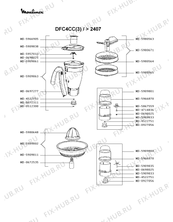 Взрыв-схема кухонного комбайна Moulinex DFC4CC(3) - Схема узла GP003259.6P2