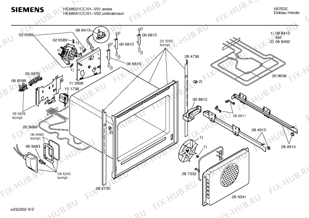 Взрыв-схема плиты (духовки) Siemens HE68041CC - Схема узла 02