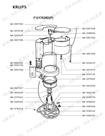 Взрыв-схема кофеварки (кофемашины) Krups F1217638D(P) - Схема узла AP001448.2P2