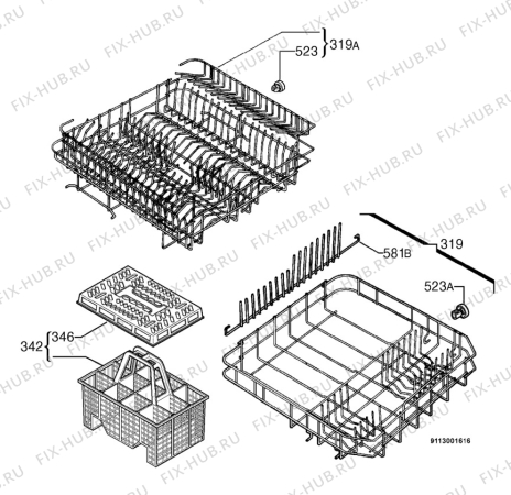 Взрыв-схема посудомоечной машины Electrolux ESF612 - Схема узла Basket 160