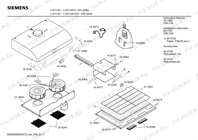 Схема №1 LU21120TI LU21120 с изображением Бумажный фильтр для электровытяжки Siemens 00460702