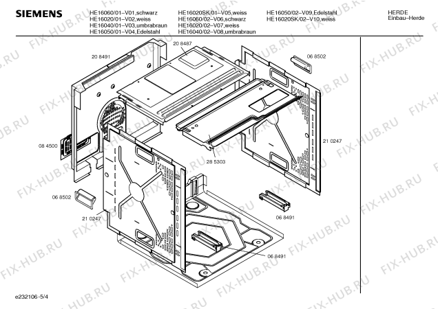 Взрыв-схема плиты (духовки) Siemens HE16020 - Схема узла 04